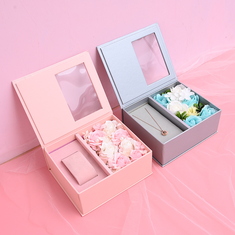 教师节开窗翻盖手表礼品盒玫瑰花伴手礼盒口红项链饰品盒