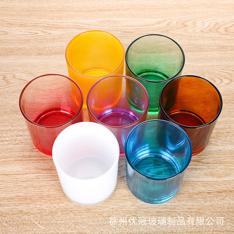 Materiales para hacer velas aromáticas caseras, recipientes de vidrio vacíos esmerilados con tapas, portavelas de vidrio de colores al por mayor, degradado