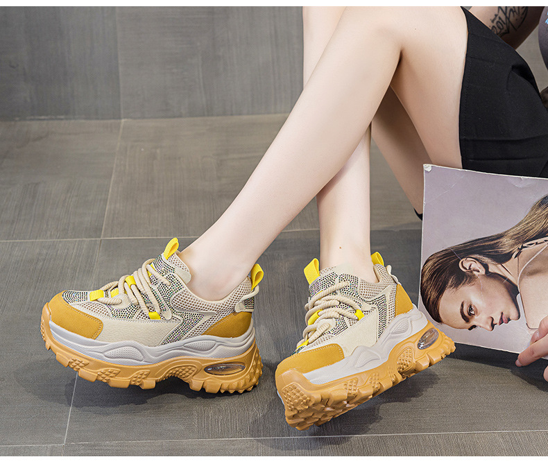 Giày sneaker nữ chunky đế dày phong cách retro, tăng chiều cao, đính đá lấp lánh — M2911 vàng, M2911 be, M2911 đỏ, M2911 xanh lá chi tiết 32