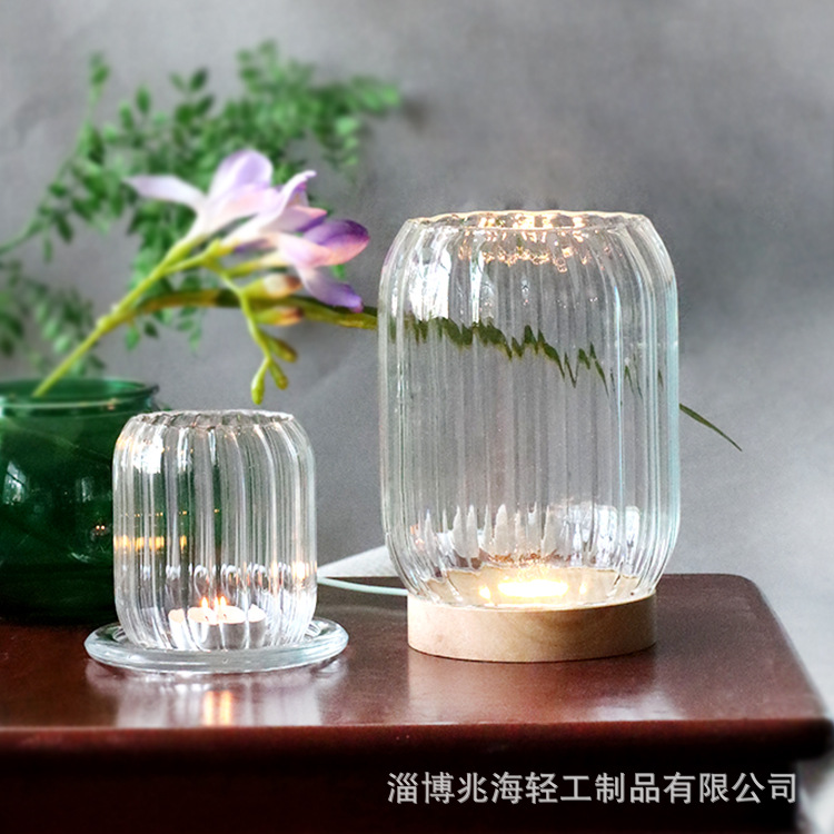 Taza de vela de vidrio chino cubierta de vidrio a prueba de vientos lujoso perfumado casero línea Zen perfumado sala de té decoración base de vela