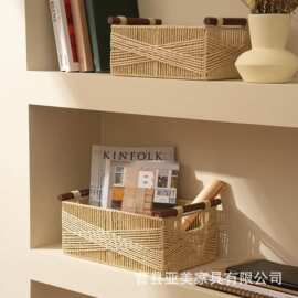 跨境手工编织收纳篮多规格纸巾杂物储物筐零食水果篮化妆品收纳盒