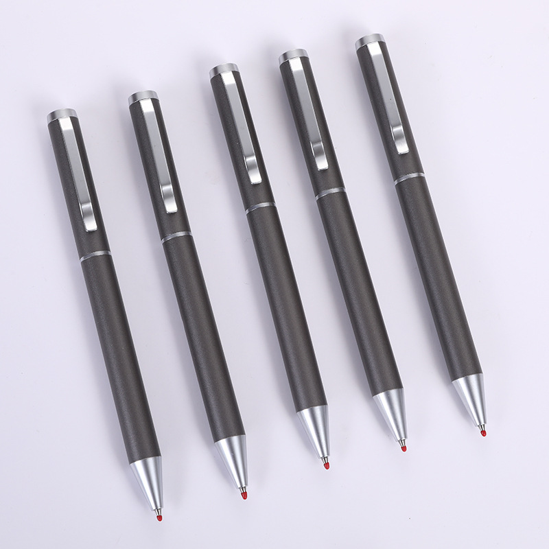 Wholesale business office metal gel pens, gray matte rotating signature pens, stylish oil-based pens, customizable with logo