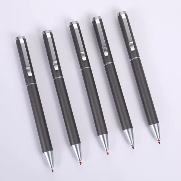 Wholesale business office metal gel pens, gray matte rotating signature pens, stylish oil-based pens, customizable with logo