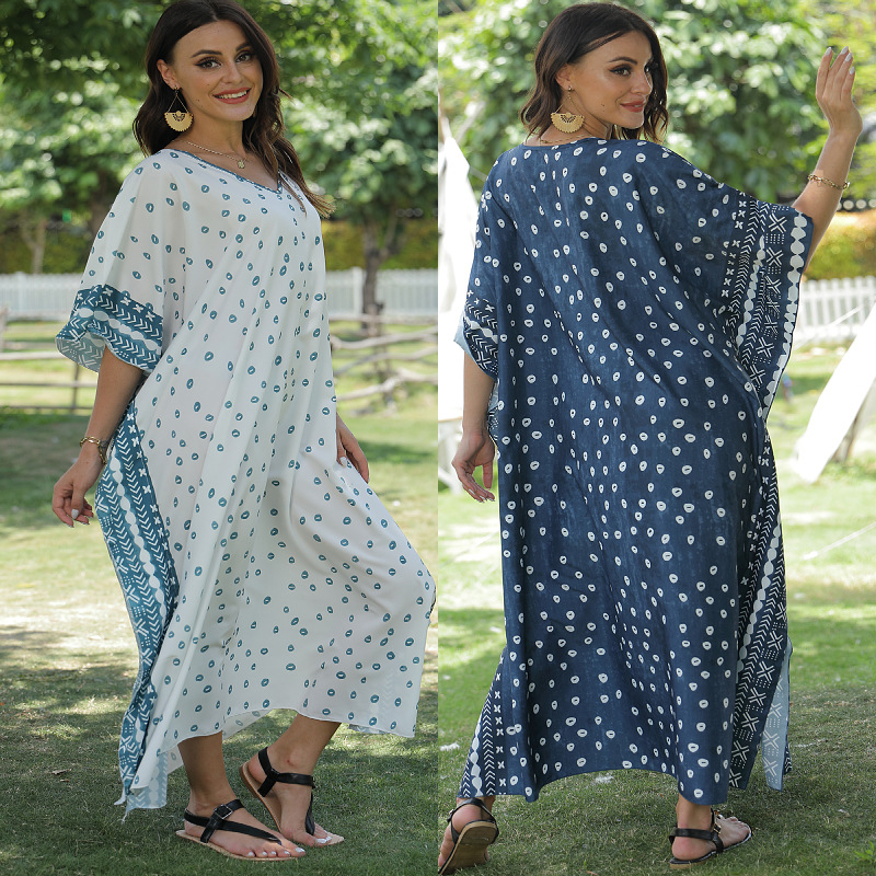 Cruzar la frontera europea y americana suelta casual con cuello en V vestido de traje ropa de protección solar playa vacaciones bikini blusa 5D97