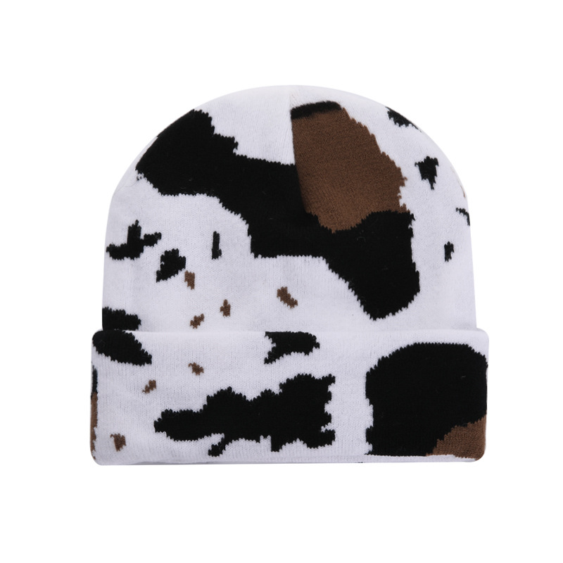 Autumn and winter face small thermal hat student cute leopard print cow knitted hat woolen hat Internet celebrity_voghion.com