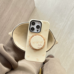 ミルクイエロー蝶結びマグネットホルダーアップル16promaxフィリンハードカバー適用iPhone15Pro14Pro