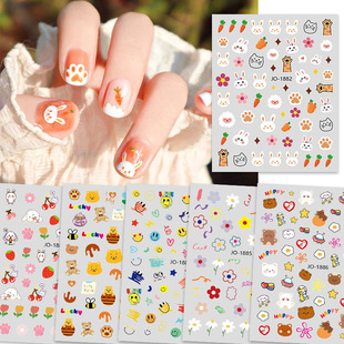 Cute Bear Nail Art Stickers Little Rabbit Carrot Mixed Hair Flowers Pink Tulip Sweet Nail Stickers