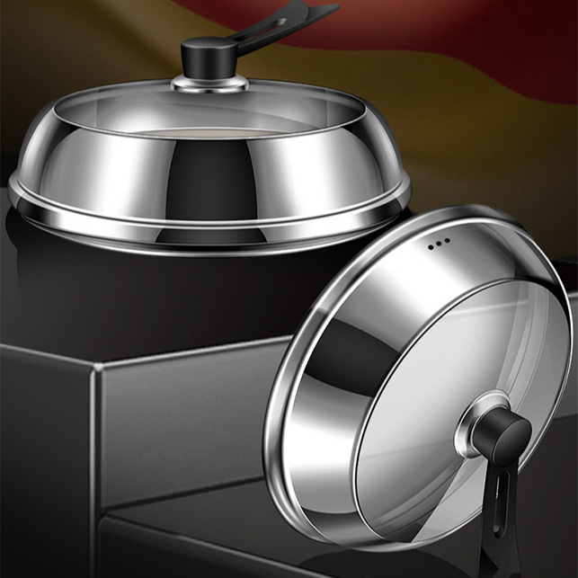 Cross-Border Stainless Steel Elevated Pot Lid Can Stand Insulated Electric Wooden Handle Visual Explosion-Proof Cracked Glass Kitchen Cooking Lid Cross-Border Stainless Steel Elevated Pot Lid Can Stand Insulated Electric Wooden Handle Visual Explosion-Proof Cracked Glass Kitchen Cooking Lid