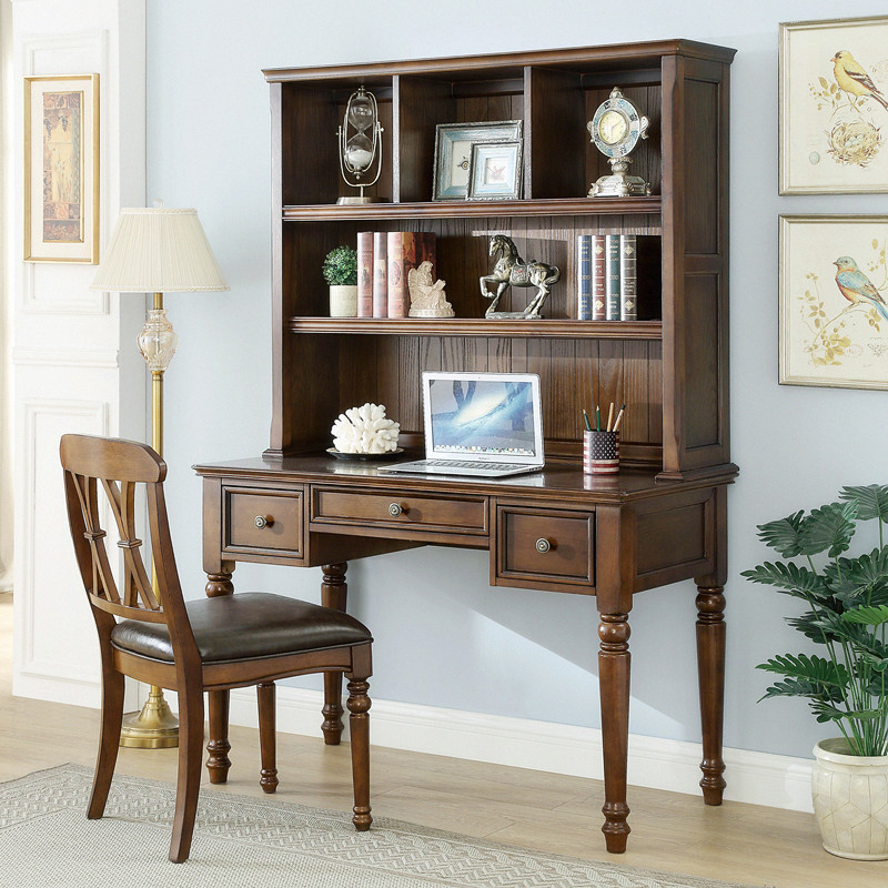 American Style Solid Wood Desk Bookcase Bookshelf Integrated Combination Home Children's Study Desk Bedroom Student Computer Desk