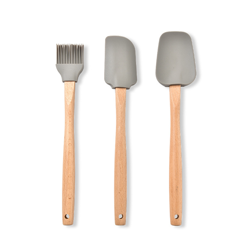 Household Wooden Handle Silicone Spatula Spatula Oil Brush Set Baking3-piece Set Cream Spatula Baking Tools