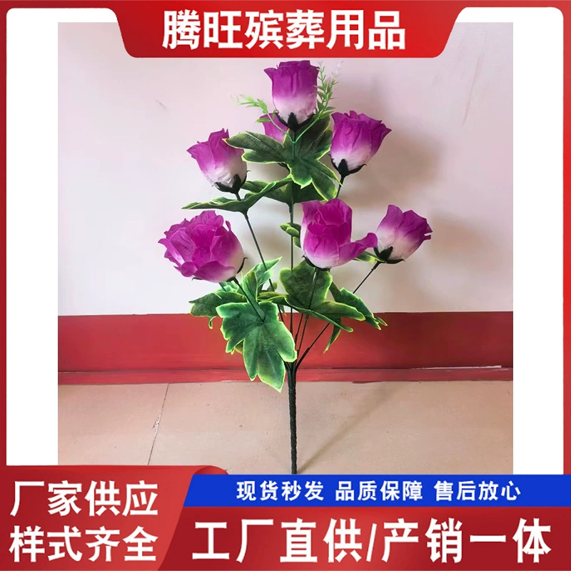 9-head tulip bouquet hand-held flower Qingming tomb flower silk flower for ritual burial grave flowers fake flowers