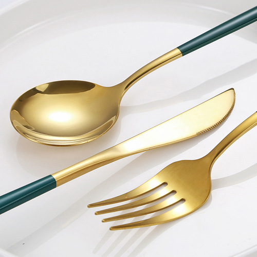 Amazon Best Selling Stainless Steel Tableware Portugal 24-Piece Set Cross-Border Knife Fork Spoon Coffee Spoon Color Box Set