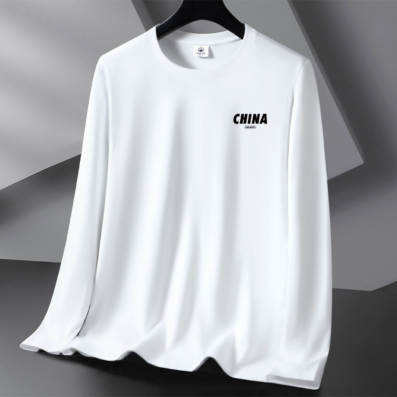 Spring and autumn 100% cotton round-neck men's long-sleeve T-shirt, casual sports top, sweatshirt, men's base shirt