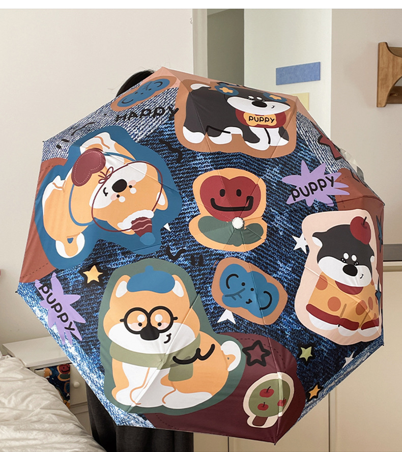 Paraguas plegable automático retro con diseño de perro para lluvia_voghion.com