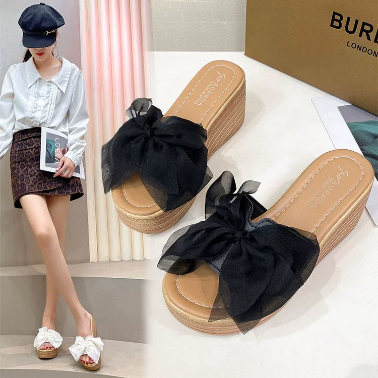 Женские летние босоножки на платформе с толстой подошвой и клиновидным каблуком, новинка 2025 года, корейский стиль, бантик, высокий каблук, однорядные, оптом