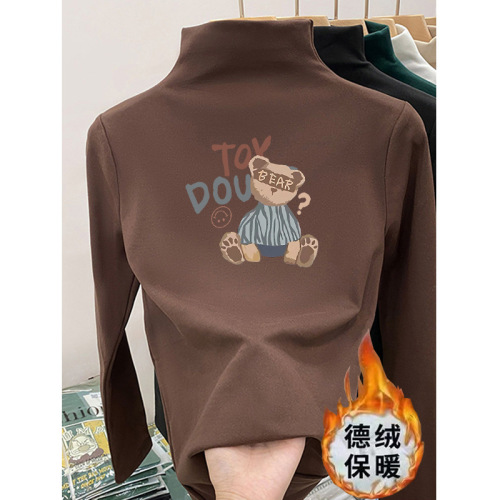 Boys' Half High Collar Fleece Base Layer Top for Girls, Indoor Wear for Autumn and Winter, Padded Warm Sweatshirt for Children, Winter Clothing for Kids