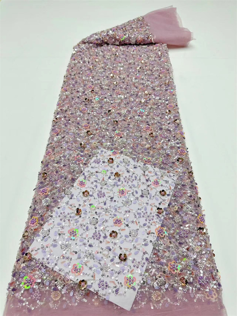 Tejido de malla de sequilla, tejido bordado de tubo de perlas, vestido de brindis, vestido de boda, suministro spot