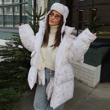 2025冬季速卖通爆款甜美可爱风花朵泡泡袖棉服外套女欧美女装新款