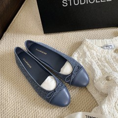 葡萄妈同款现货~ 经典通勤百搭拼接小圆头蝴蝶结低跟小香风单鞋女