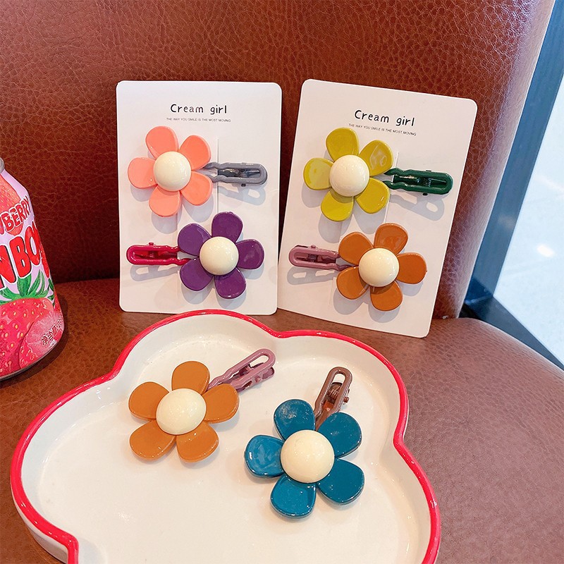 儿童撞色大花朵发夹侧边碎发刘海夹子女孩发饰女童发卡头饰秋