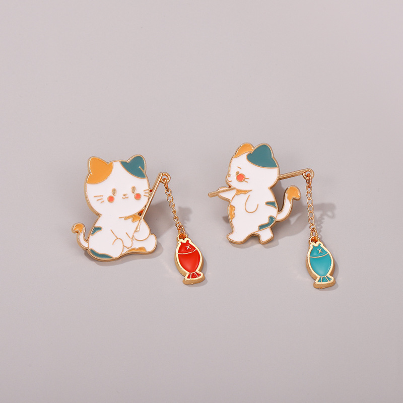 Alloy Material Cute Pin Cat Fish Alloy Enamel Unisex Brooches