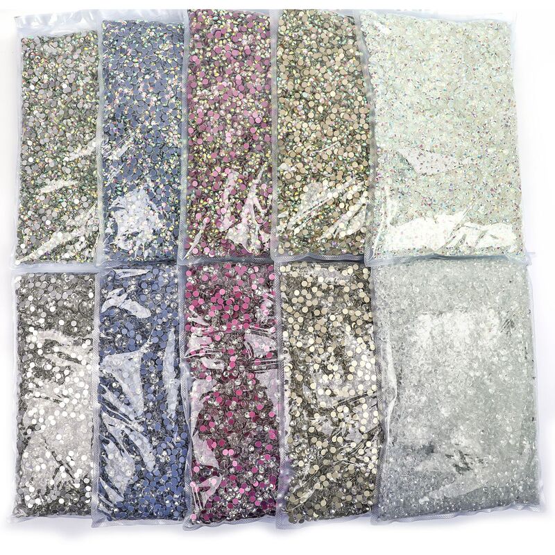 Wei Chen rhinestone big bag wholesale white white AB color flat bottom drill glue bare crystal glass nail art decoration