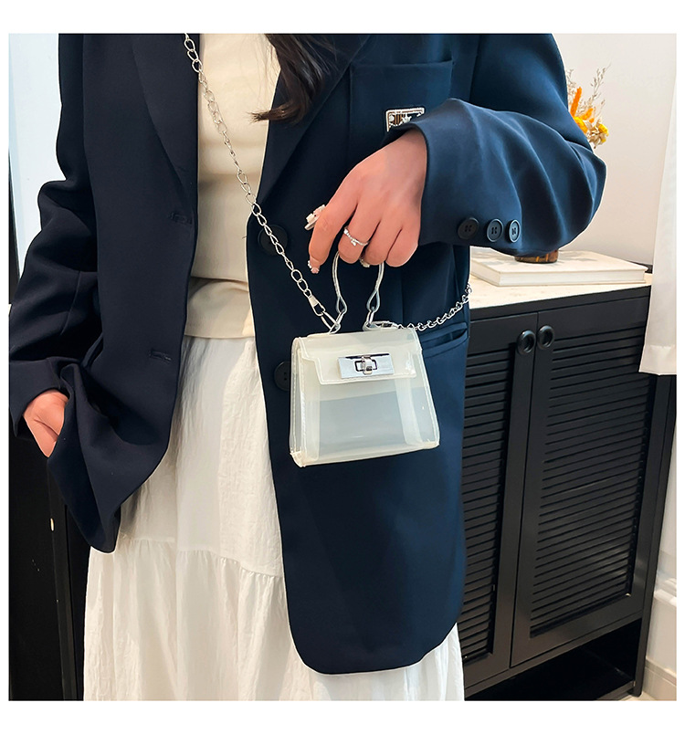 165g Weight Flip Cover, Lock clasp Closure Type Single Shoulder Strap, Top Handle Strap Type Casual Occasion PVC Material Solid Color Pattern All Seasons Season Women's Gender Streetwear Style Square Shape Small Size Women's Small PVC Solid Color Streetwear Square Flip Cover Lock Clasp 10