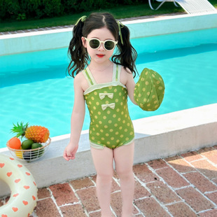Girls Swimwear Summer One-Piece Fashionable Polka Dot 2025 New Kidsren's Sling Little Girl Quick-Drying Fashionable Swimsuit