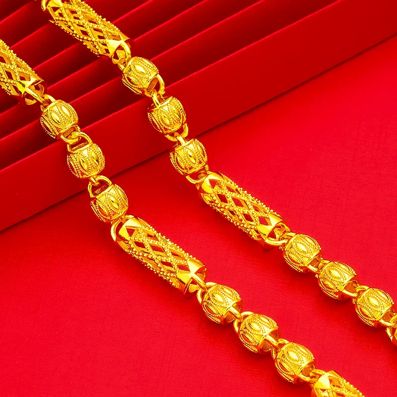 French Vintage Gold Plated Hexagonal Olive Chain Necklace For Men_voghion.com