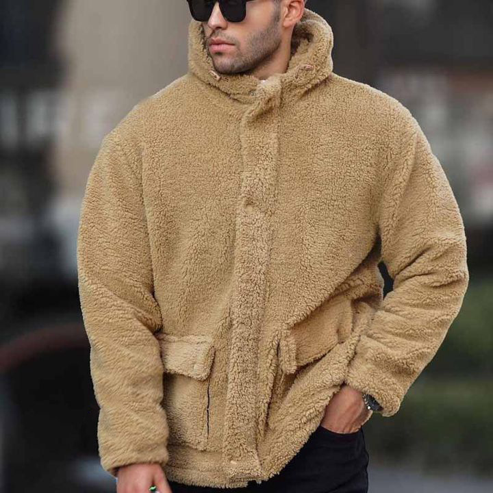 Men's Autumn/Winter Hooded Solid Color Coat With Fleece Fabric-Casual Fashion Trendy Style_viptrois.com