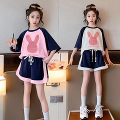 女童套裝夏季新款洋氣時髦休閒短袖短褲運動中大童兩件套兒童夏裝