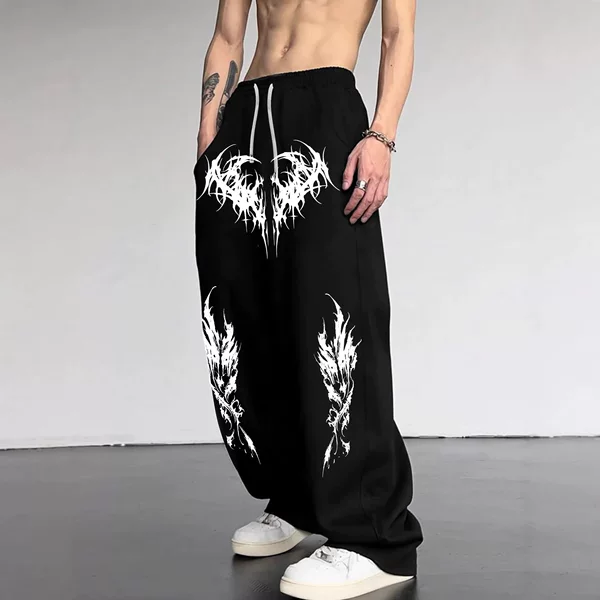 Spring and Autumn New Y2K Dark Gothic Print Loose Slimming Unisex Drawstring Sweatpants Wide-Leg Joggers