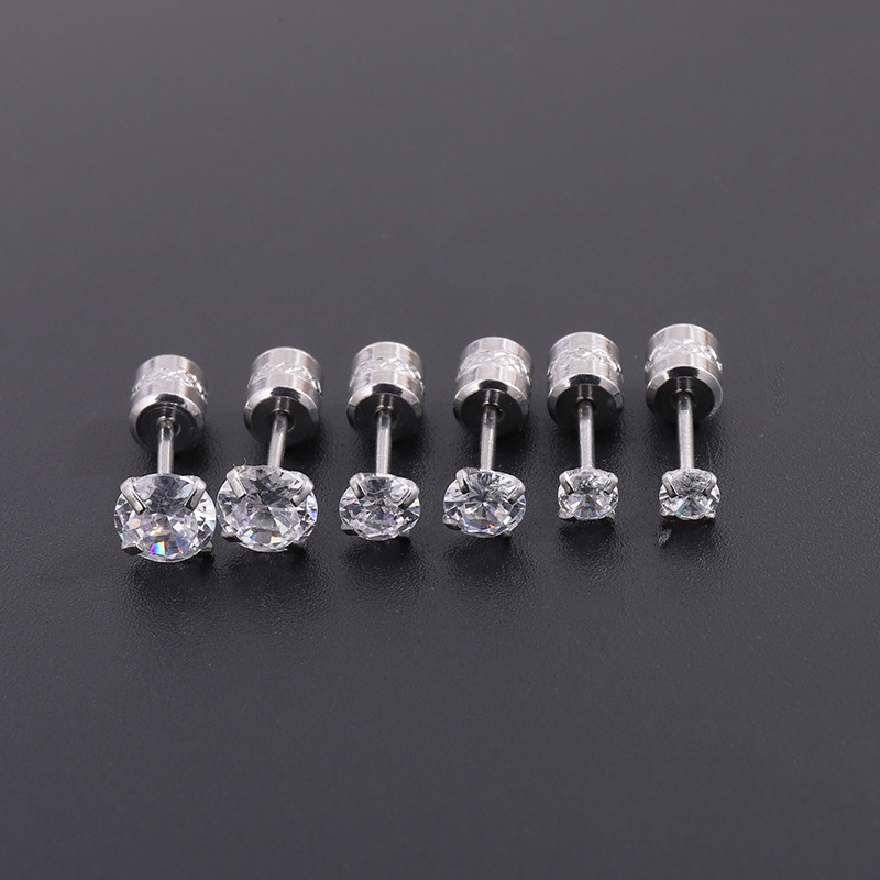 Cross-Border Hot-Selling Double-Headed Diamond Rotating Titanium Steel Men's Earrings Light Luxury High-End Four-Prong_voghion.com