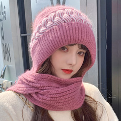 Woolen hat for women in autumn and winter, versatile Korean style trendy warm knitted hat plus velvet thickened hat scarf all-in-one hat for women