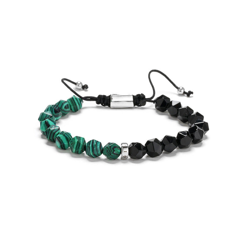 Europea y americana transfronteriza diamante corte Tiger Eye piedra con cuentas pulsera tejida negro ágata brillo piedra pulsera con cuentas para hombres y mujeres