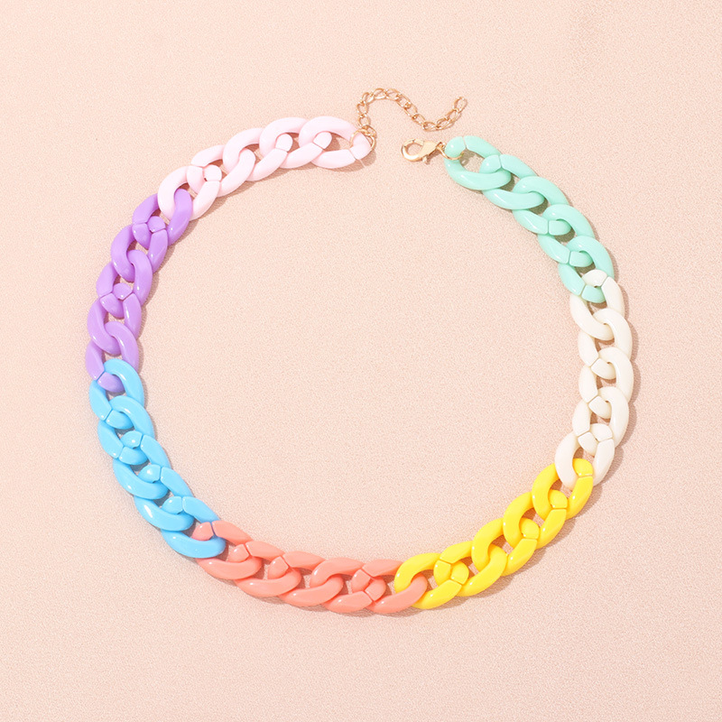 Sweet Colorful Arylic Alloy Chain Necklace