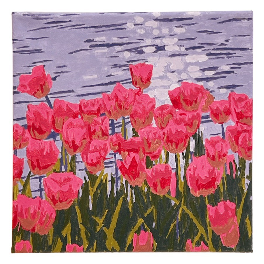 Pintura al óleo digital pintura al óleo de llenado de bricolaje simple pintura acrílica pintada a mano descompresión dormitorio pintura decorativa tulipán