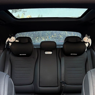 Lumbar Support, Car-Mounted Cute Creative – Headrest - black-knot-black-checkered-rabbit-black-neck-pillow-pair-in-the-back-row