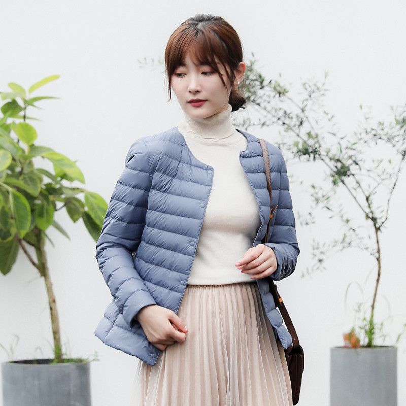 Pinghu Chixin 90% down New National Standard Women's Round Neck V-Neck Long-Sleeve Inner Lining Solid Color down Jacket Simple Coat