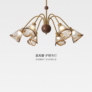 French retro living room dining room chandelier designer American medieval Nanyang wind hall lamp multi-head glass main lamp