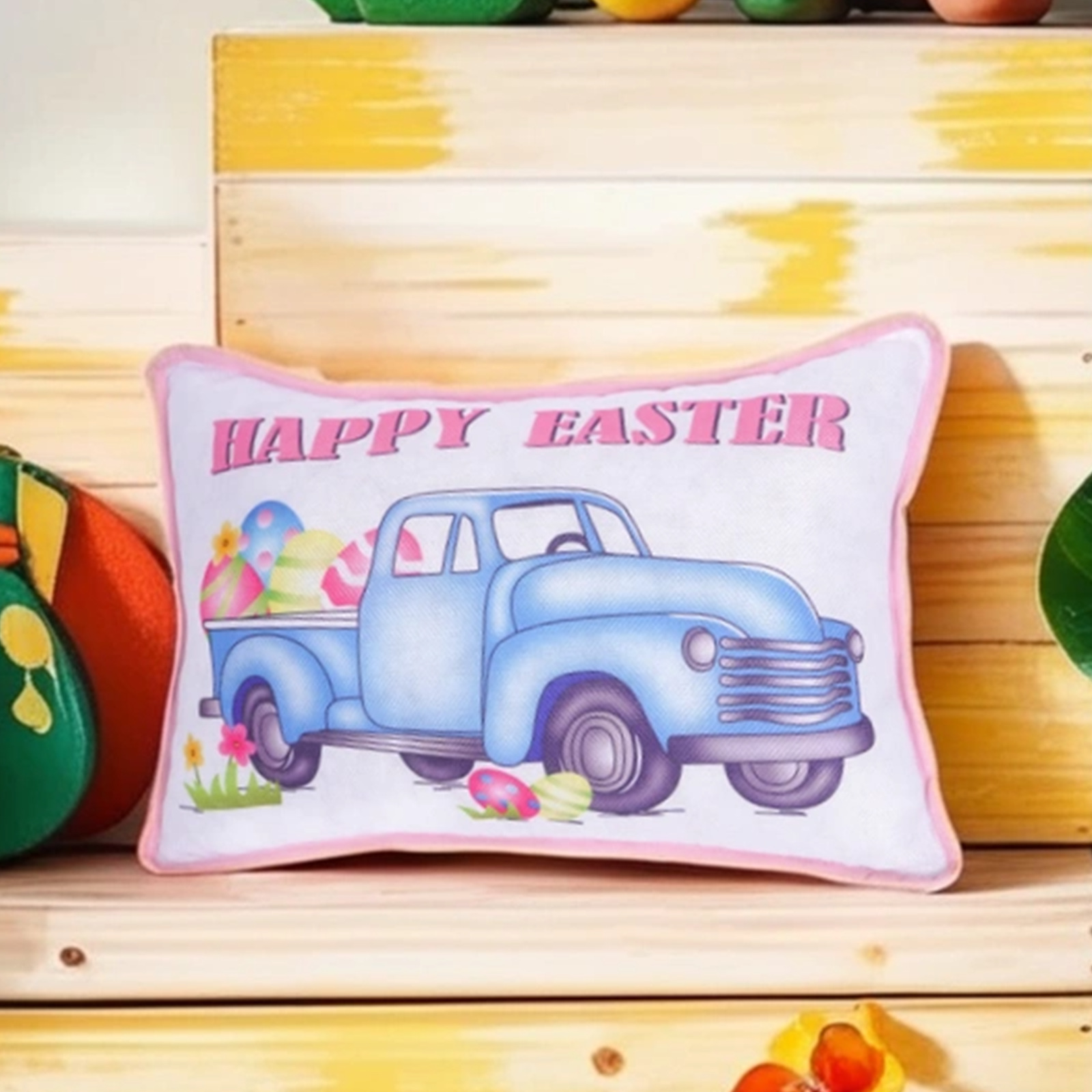 Pascua transfronteriza encantadora impresión de camión almohada de vacaciones cojín decorativo cojín creativo