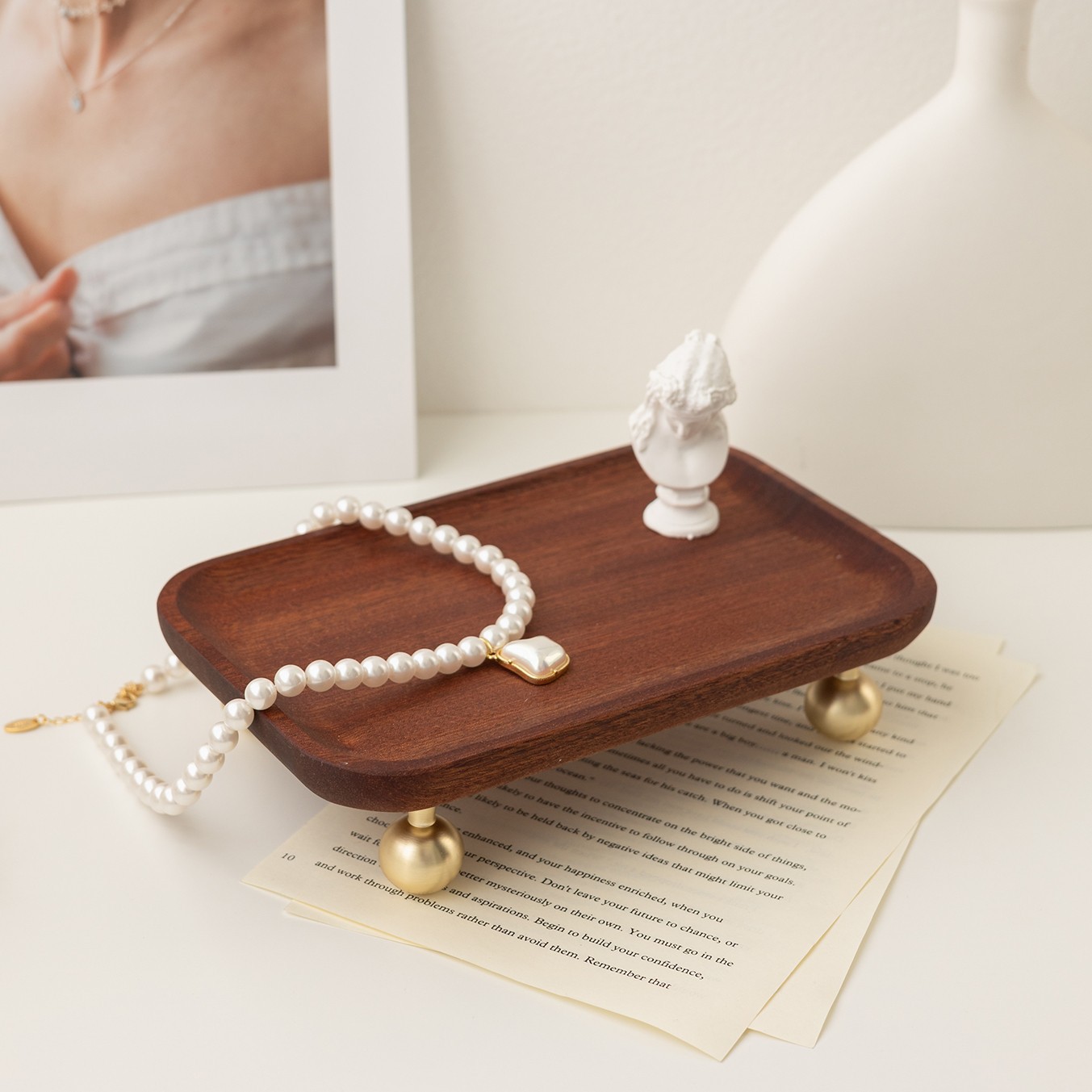 實木烏檀木首飾高腳托盤珠寶戒指項鍊陳列展示盤飾品展示架拍攝