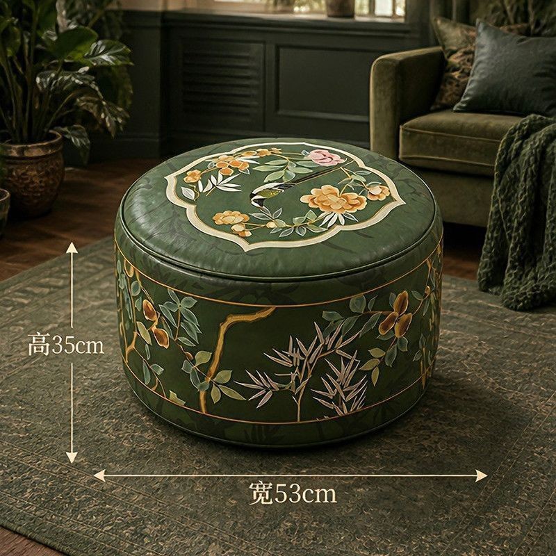 Bohemian Retro Leather Pouf with Large Capacity for Storage, Round Stool for Sitting, Lazy Floor Cushion, Footstool, Shoe-Changing Stool