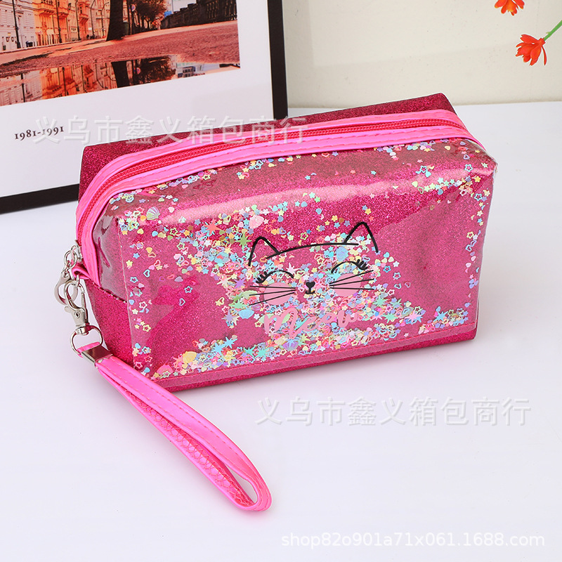 Bolsa de cosméticos con letras de lentejuelas estilo k, bolsa de almacenamiento de viaje para artículos de tocador y cosméticos de dibujos animados