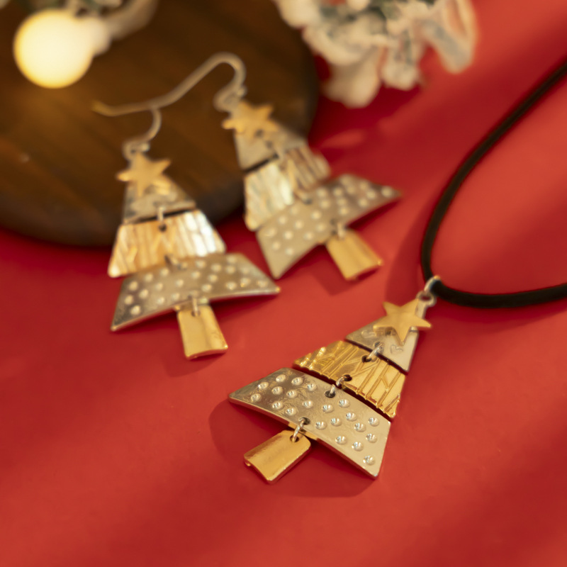 Weihnachtsbaum Anhänger Halskette Set Schmuck Geschenk Damen_voghion.com