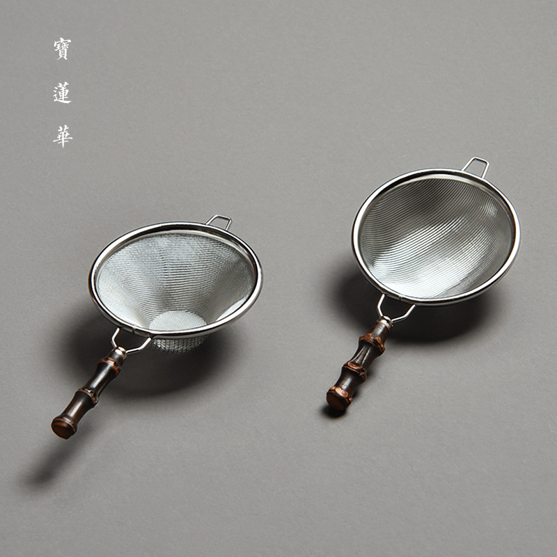 Purple bamboo handle stainless steel tea strainer, tea strainer, tea brewer, Chinese Kung Fu tea set, tea ceremony spare parts