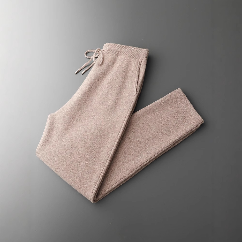 Men's 100% Pure Wool Pants for Outer Wear, Casual Lace-Up Leggings, Autumn and Winter New Thickeneded Small-Leg Sports Pants for Men