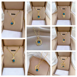 新款月亮宇航员轻奢星球满钻项链高级感女百搭锁骨链钛钢蝴蝶饰品