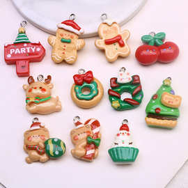 新款树脂圣诞姜饼人雪人麋鹿圣诞树小吊饰 DIY饰品配件手工材料