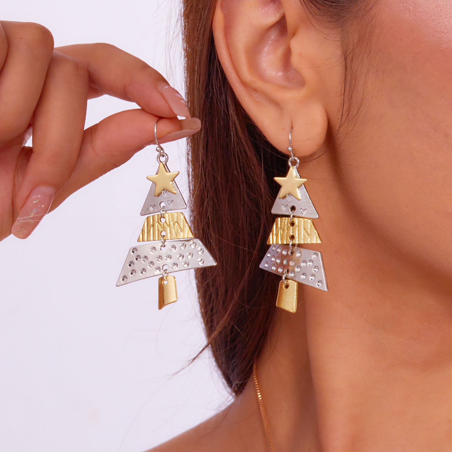 Árvore de Natal de metal Long Party Carnival Fashion Luxury Brincos Colar Conjunto_voghion.com